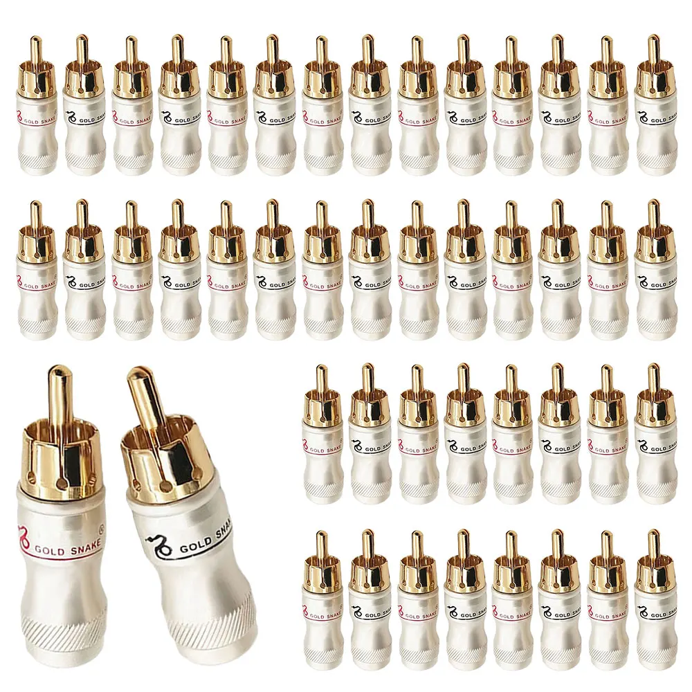 

Hifi Audio RCA Plug Adapter Audio Phono Gold Plated Solder 24K Gold Speaker Plugs RCA Male Jack Cable Connector Adapter