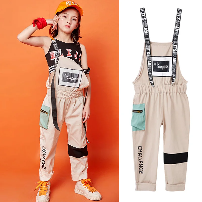 

New Kids Children'S Hip Hop Dance Wear Outfits Jazz Modern Dancing Costumes Clothing Girls Bib pants suit Stage Costumes