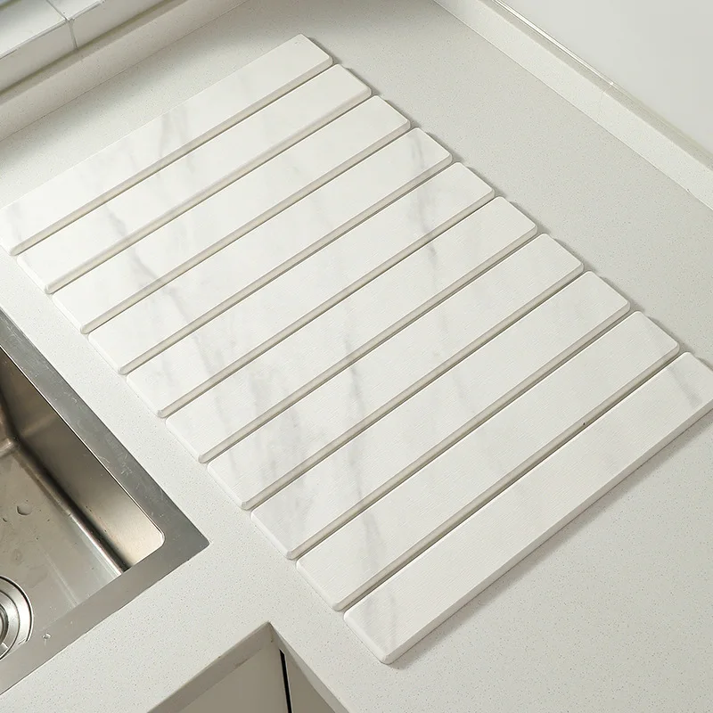 Каменный коврик для сушки посуды складной ванной комнаты с диатомовой землей