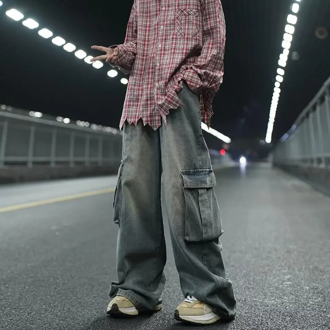 Модные Винтажные простые рабочие джинсы для подростков модные потертые