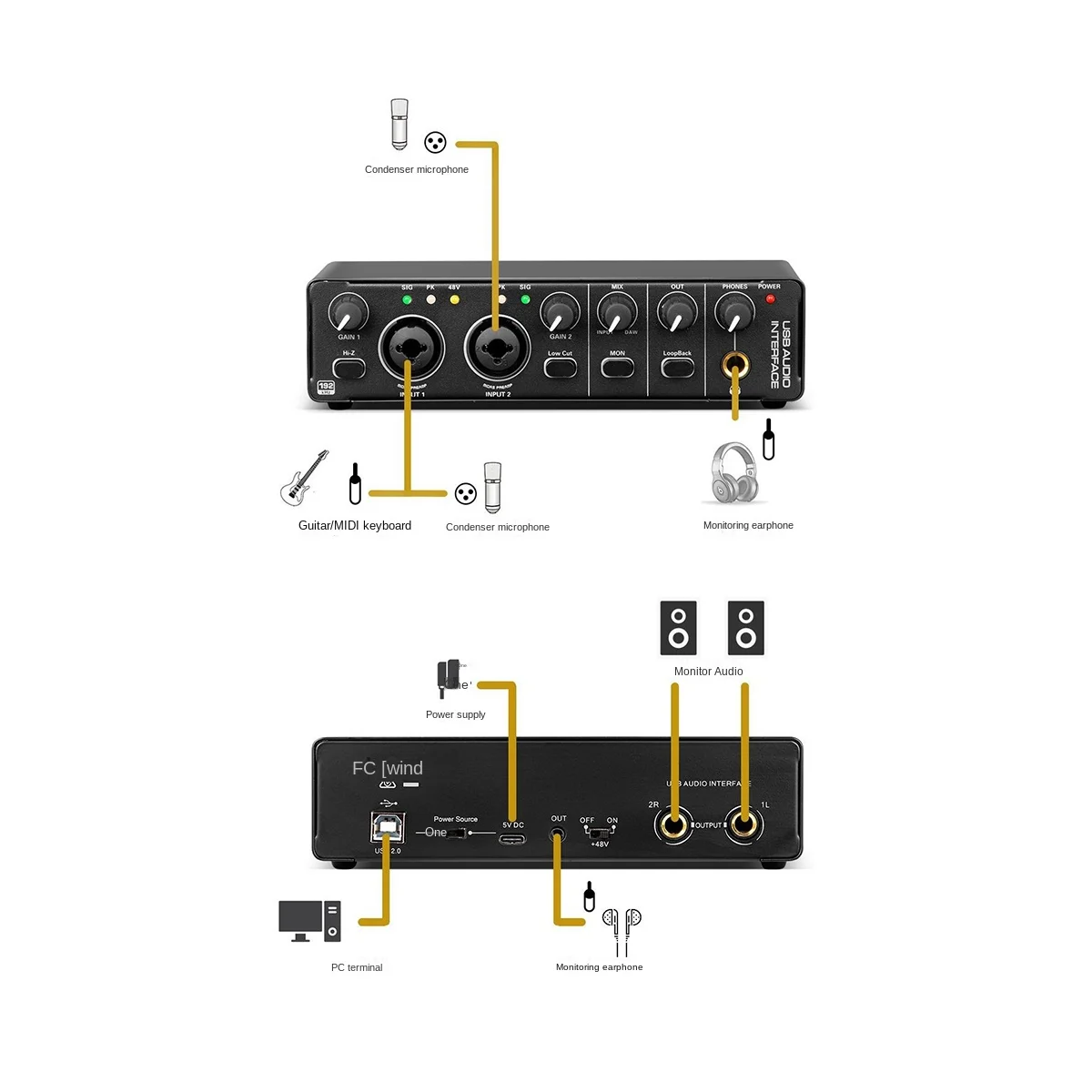 

Portable Audio Sound Card with Monitor Electric Guitar Recording for Studio Singing Computer PC