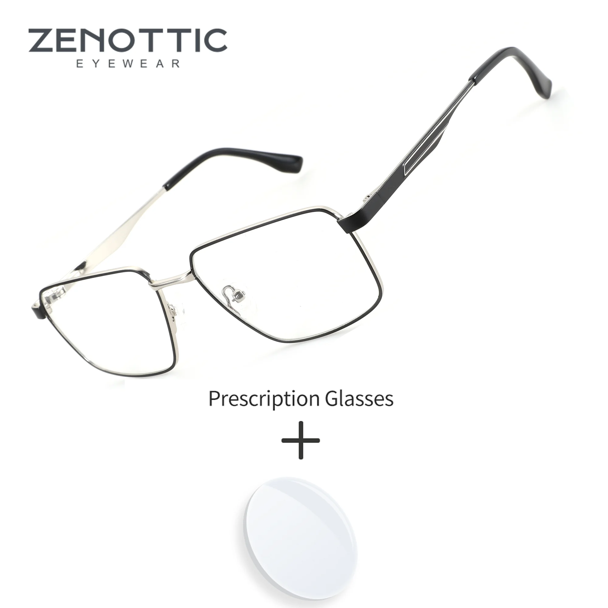 Фото Прямоугольные очки ZENOTTIC для мужчин, металлические фотохромные очки с защитой от синего света, медицинские оптические очки №1
