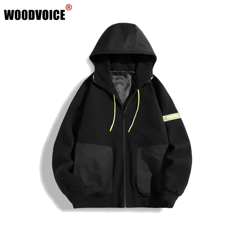 

Мужская повседневная куртка с капюшоном, новая однотонная модная спортивная куртка Harajuku для пары, весенне-осенняя мужская Свободная куртка на молнии из чистого хлопка