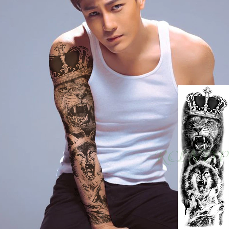 Водонепроницаемый временная татуировка Стикеры бросание Лев костей черепа