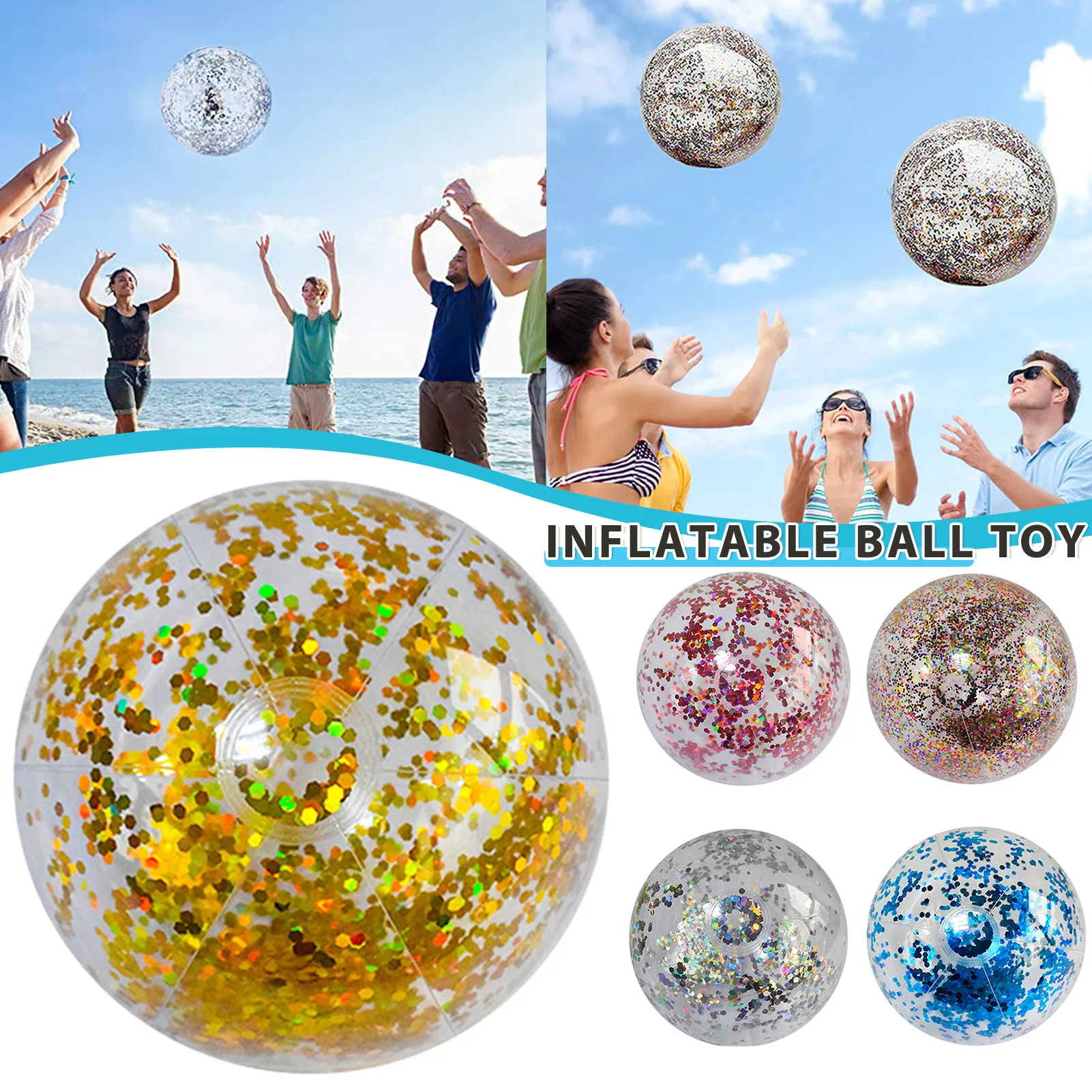 

40/60cm Transparent Large Inflatable Glitter Pool Beach Ball Summer Beach Pool Party Floating Water Sports ​Toy For Children