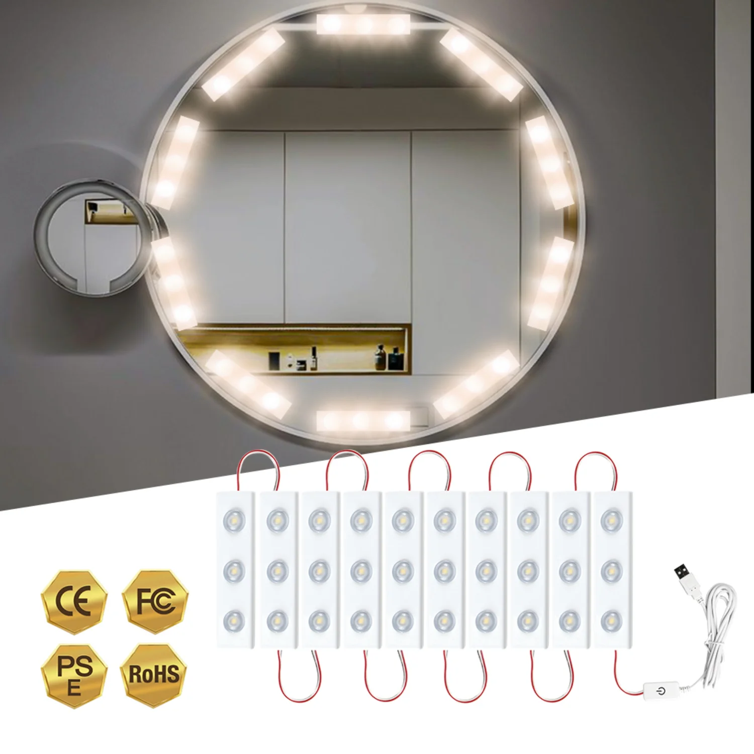 

LED Makeup Mirror Light Bulb USB Dimmable Cosmetic Mirror Wall Lamp Fashion Hollywood Vanity Lights Room Bathroom Dressing Table