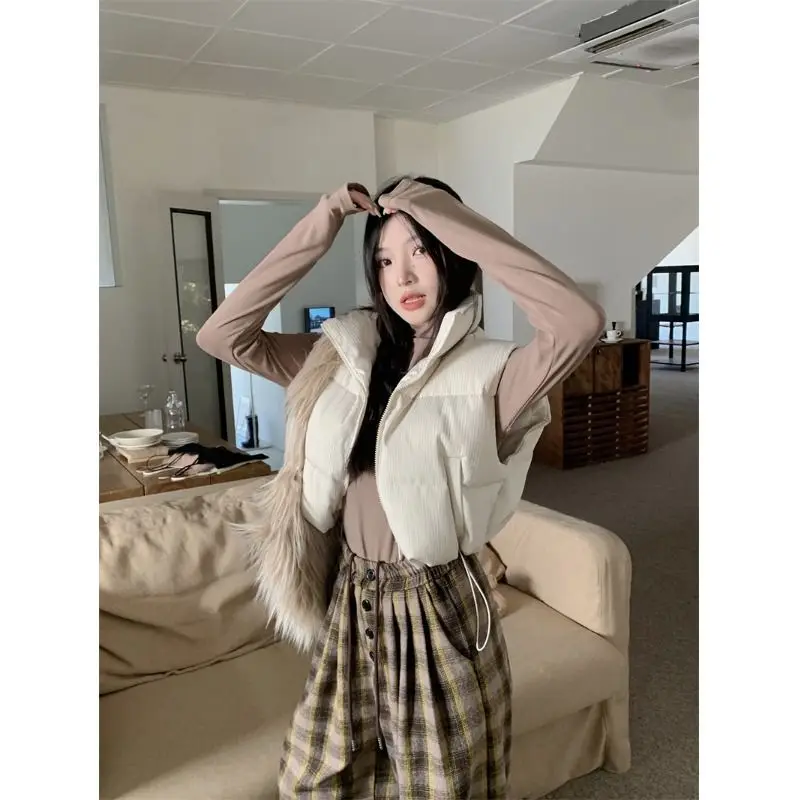 Модный короткий черный жилет с воротником-стойкой в Корейском стиле женская