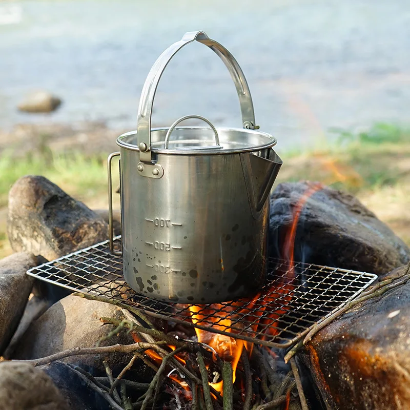 

Outdoor Stainless Steel Kettle 1.2L Mountaineering Camping Teapot Portable Hanging Pot Cooker Coffee Pot Picnic Pot