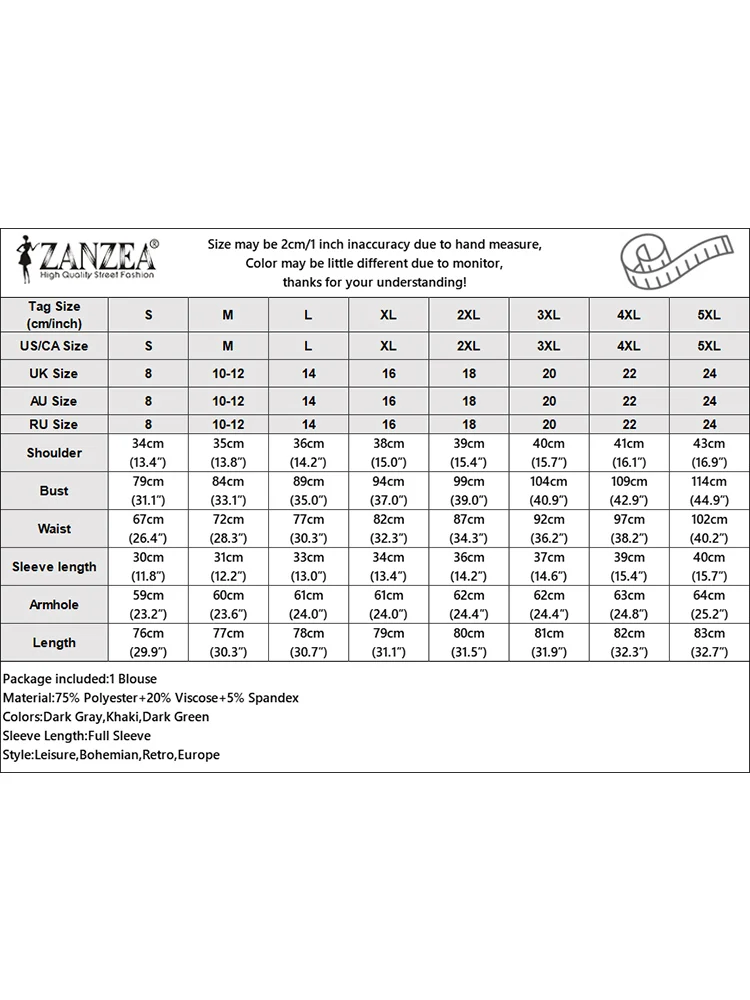 Длинные Блузки ZANZEA с длинным рукавом и Боковым Разрезом осень 2024 облегающие