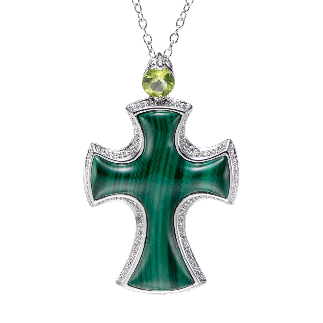 

Malachite and Peridot Rhodium Over Sterling Silver Pendant with Chain