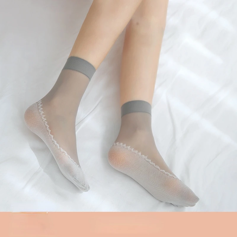 5 Pairs Summer Soft Silk Socks for Women Breathable Bottom Non-Slip Transparent Thin Socks Ladies Sandals Short Socks
