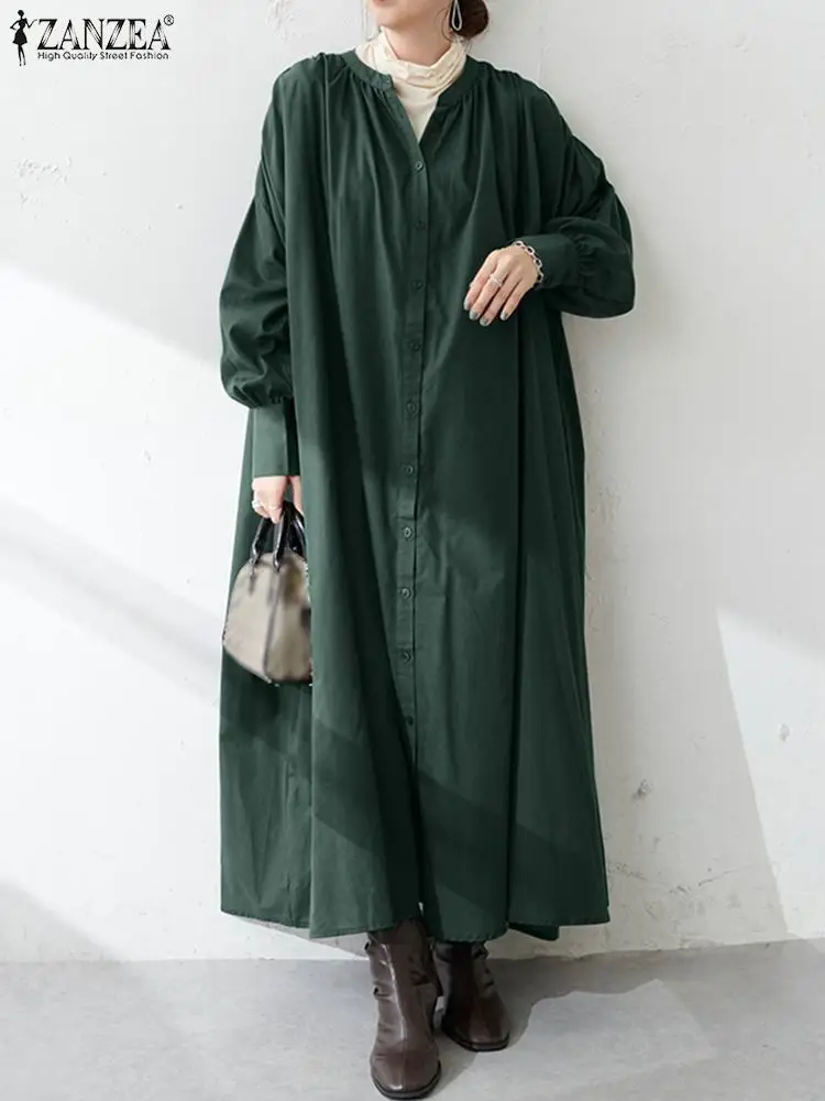 

Oversized Autumn Sundress 2022 Casual Loose Dress Robe ZANZEA Fashion Women Long Sleeve Solid Kaftan Maxi Long Vestidos Femme