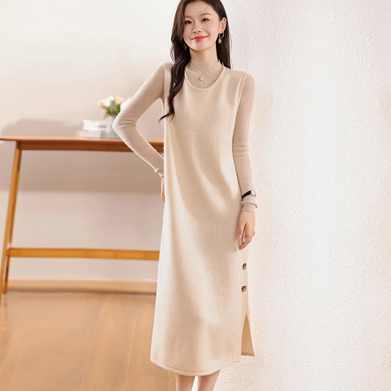 2024 зимние жилеты без рукавов с круглым вырезом Длинные шерстяные свободные