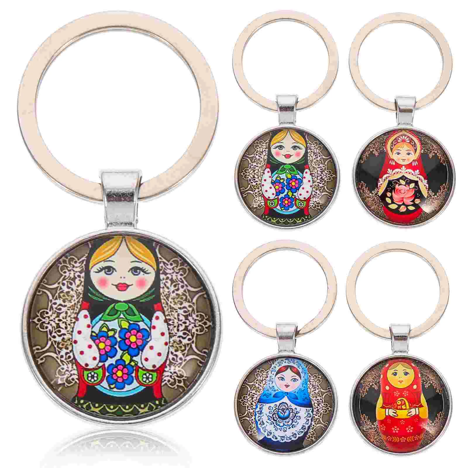 

4 Pcs Matryoshka Keychain Metal Ring Nesting Keyrings Pendant Christmas Decor Russian Dolls Popularity Lovely Keychains