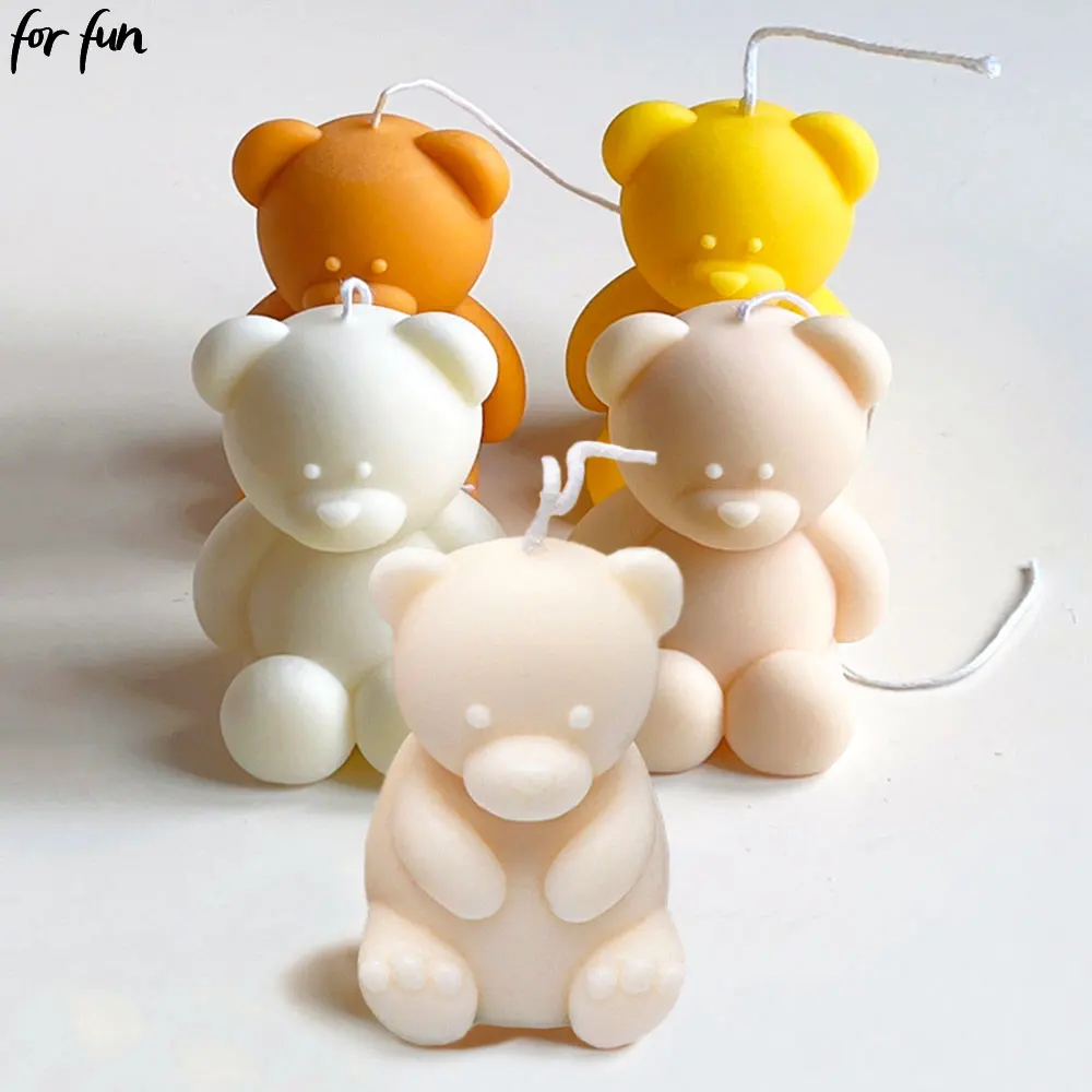 For fun 3D Cute Cartoon Bear Silicone Candle Mold Diy Handmade Soap Plaster Ice Cube Baking Mold Birthday Party Gift Making Mold