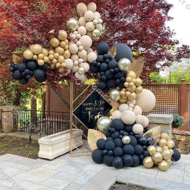

184pcs Matte Black Brown Chrome Gold Balloons Garland Arch Kit Wedding Supplies Bridal Shower Engagement Birthday Decoration