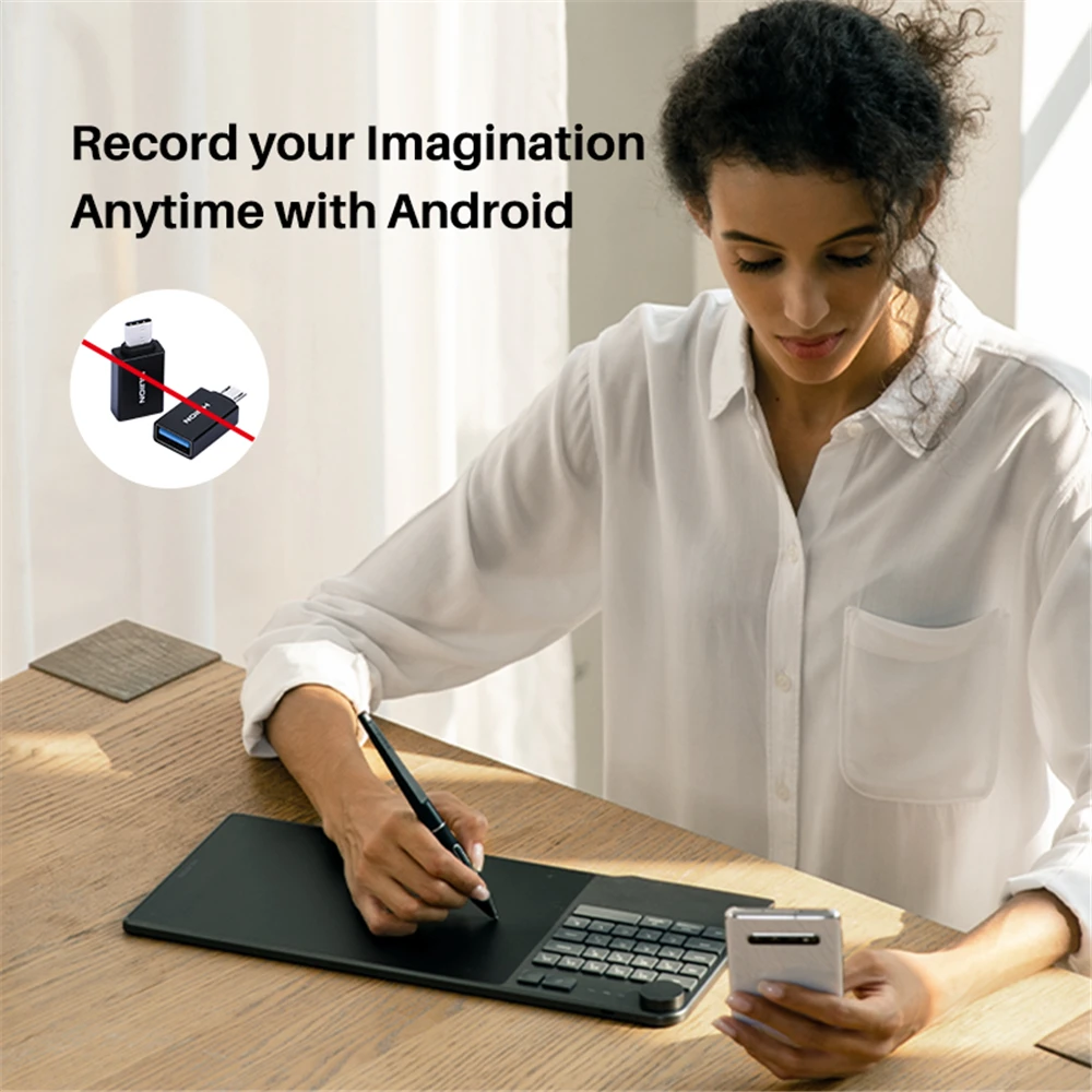 Фото Беспроводной графический планшет KD200 Inspiroy Keydial, планшет для рисования, Bluetooth-совместимый 5,0, подключение, 23-клавишная клавиатура 8192 №3