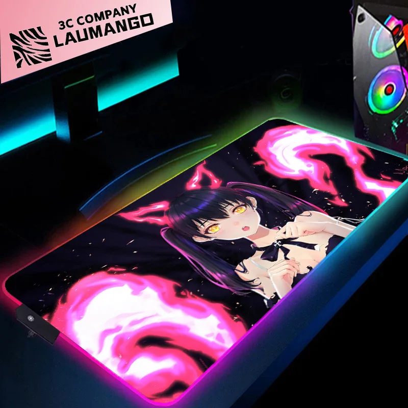 

Коврик для мышки с аниме, игровые аксессуары для мини-компьютера RGB, коврики с подсветкой, защитный коврик для клавиатуры, игровой коврик Fire ...