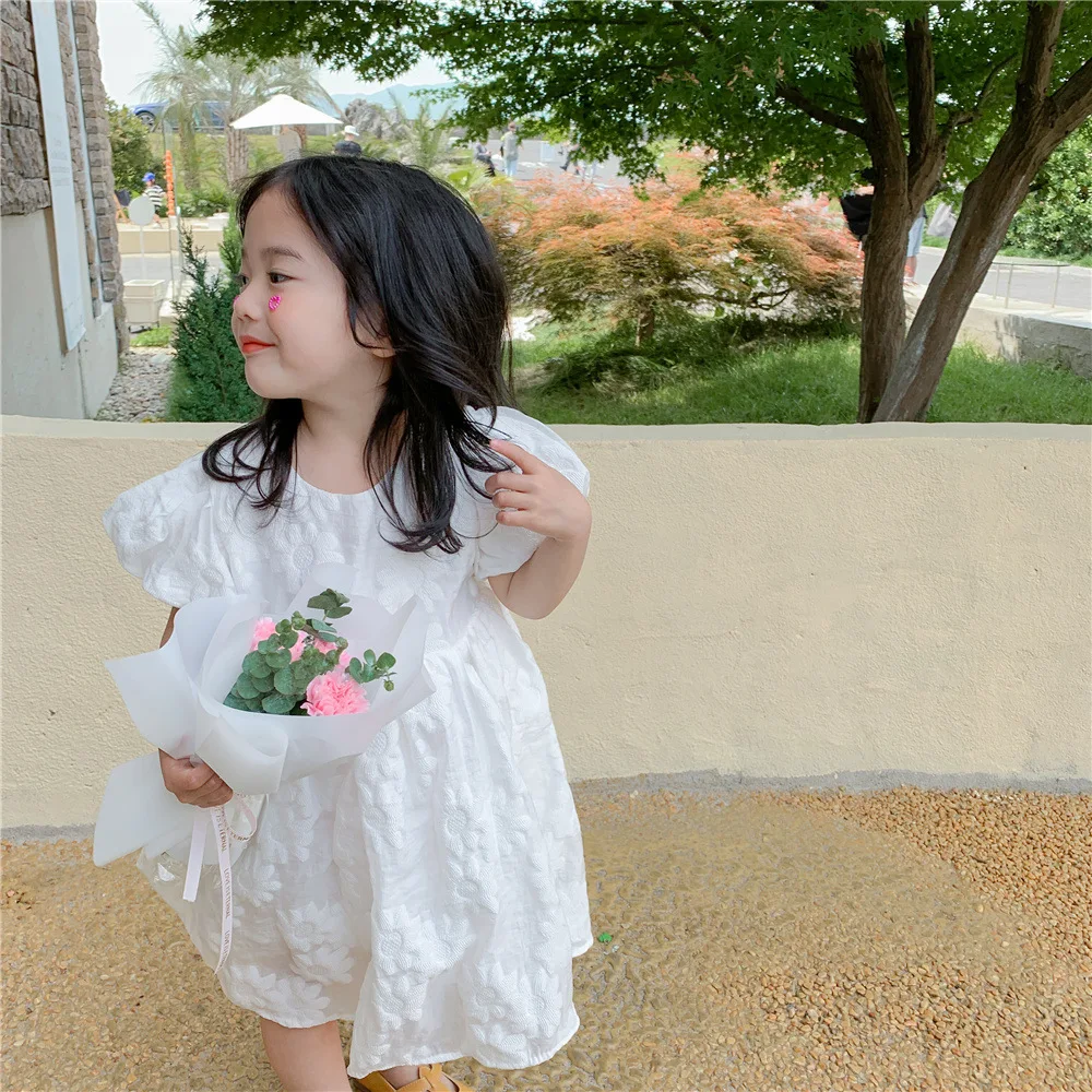 

Белое платье с пышными рукавами для девочек, детское платье принцессы, вечерние платья для девочек, летнее элегантное платье для маленьких ...