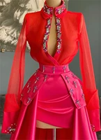 new arrival splicing elegant prom dresses two pieces shirt high low sexy party long sleeves plus size women evening gowns