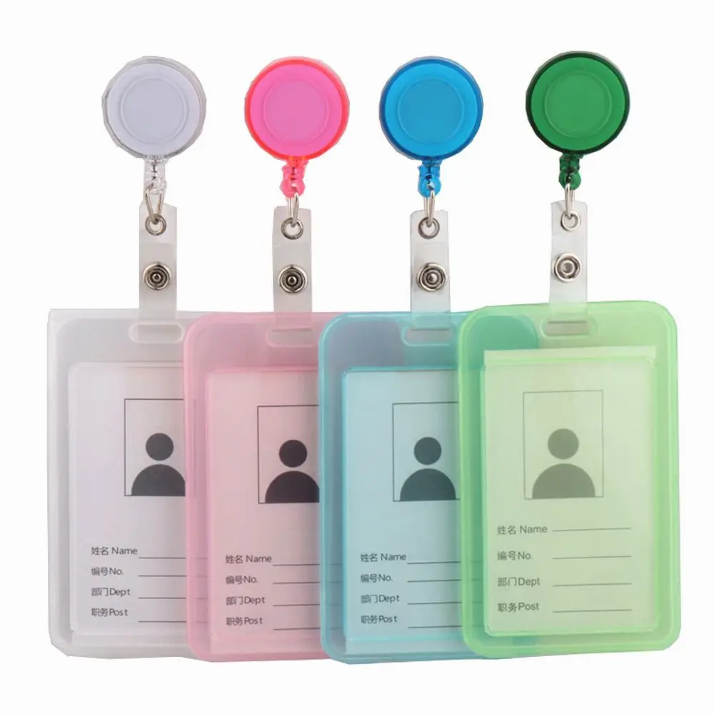 Unisex Women Men Transparent Card Cover Student Bus Card Retractable Pull Badge Holder Office School Supplies Work ID Card