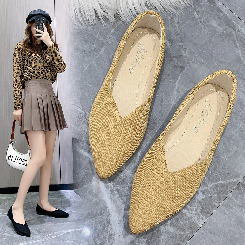 Купи 2023 Fashion Breathable Stretch Fabric Ballet Flats Women Mesh Casual Soft Rubber Sole Pointed Toe Slip on Loafers Boat Shoes за 198 рублей в магазине AliExpress