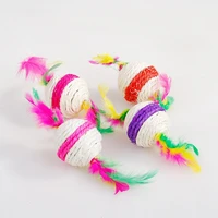 1 pc cat toys sisal ball with feathers pet scratch chewing grinding toys for kitten cat interactive toy random color