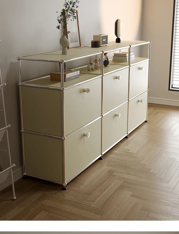 Комбинированный обеденный боковой шкаф USM антикварный из нержавеющей стали для