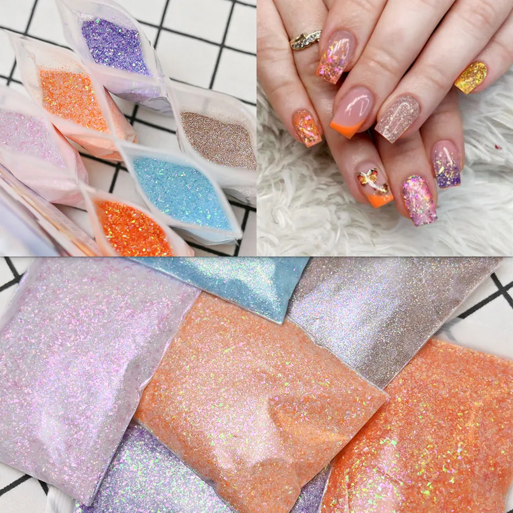 

50g/Bag Aurora Irregular Flake Nail Art Dust Ultra-thin Mixed Sparkly Glitter Iridescent Gradient Manicure Sequins Decoration A2