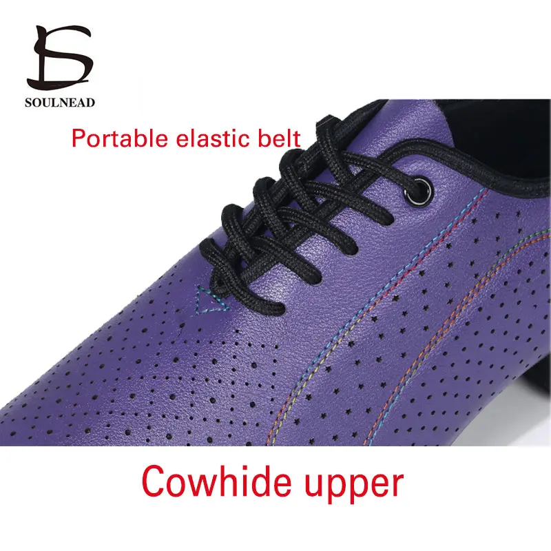 Cowhide Women Jazz Dance Shoes Latin Salsa Dancing Shoes Embossed Purple Female Teachers Ballroom Shoes Ladies Dance Sneakers