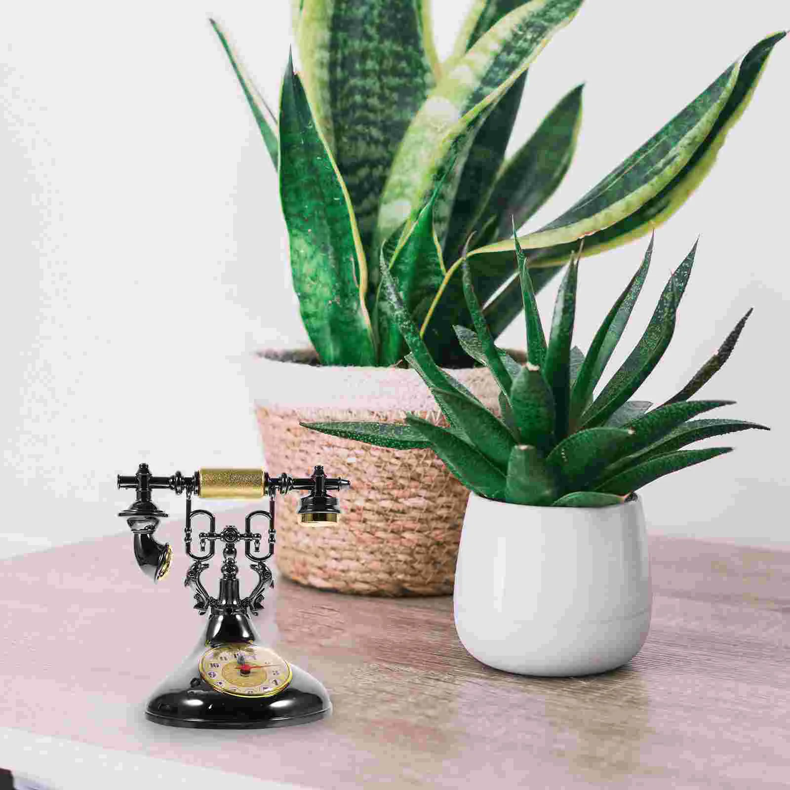 

Figurines Home Decor Telephone Clock Desktop Adorn Ornaments 18.5X12.5CM Vintage Tabletop Black Abs Decorative Unique Office