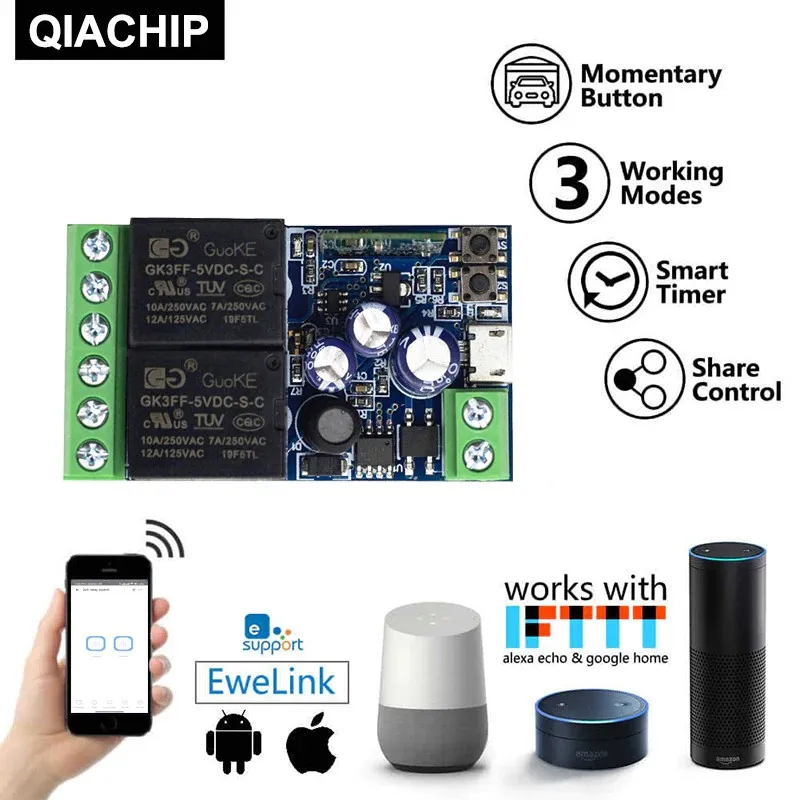 

QIACHIP EWeLink Wi-Fi умный переключатель DC 12V 24V 48V