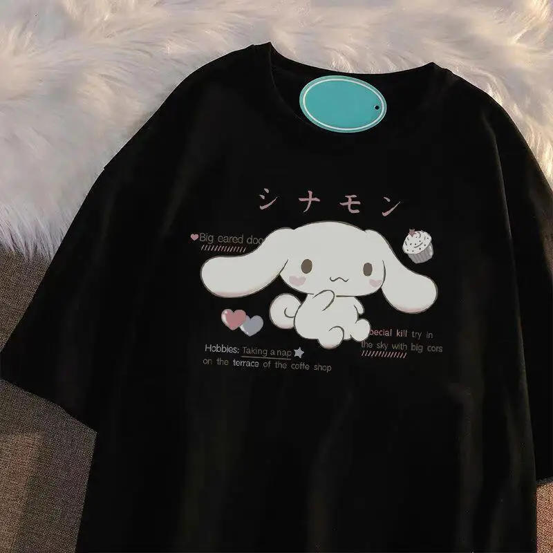 Фото Женская футболка с коротким рукавом 2026 года, летняя, Sanrio, новая коллекция My Melody, свободный крой, топы для девушек, из чистого хлопка, милые, модные, универсальные №4