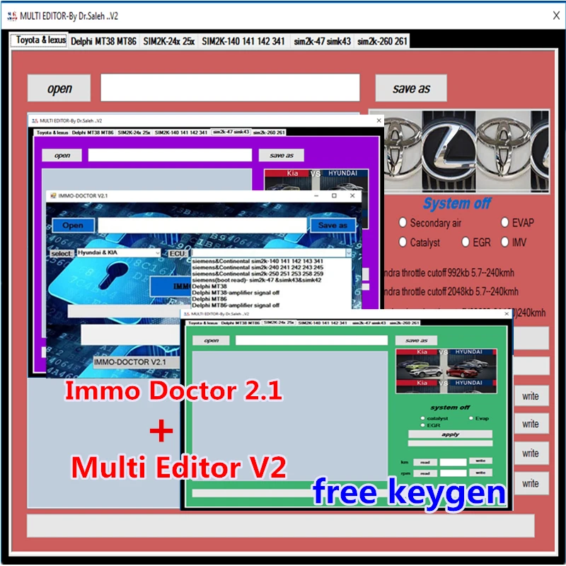 

2023 Hot MULTI EDITOR V2 IMMO DOCTOR V2.1 With Free Keygen MULTI BRAND Immo Off DPF EGR DTC Remover Unlimited Install+Video