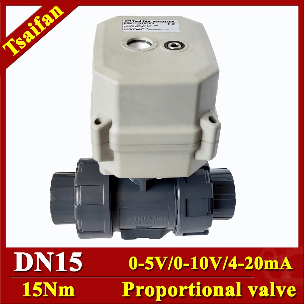 

1/2" UPVC Proportional Ball Valve 0-5V, 0-10V, 4-20mA Regulating Water Valve True Union End with indicator and manual override