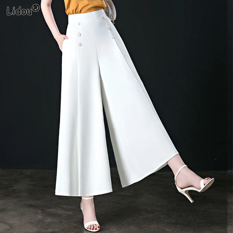 Брюки Женские однотонные на пуговицах элегантные винтажные свободные прямые