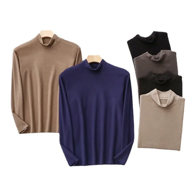 

350g DE velvet fabric autumn winter half turtleneck fever bottoming shirt thermal underwear men solid color thermal top T-shirt