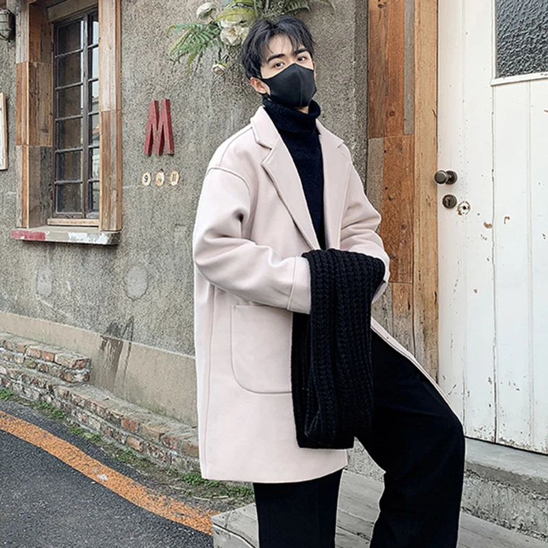 PFNW мужской шерстяной плащ средней длины с лацканами однобортное однотонное