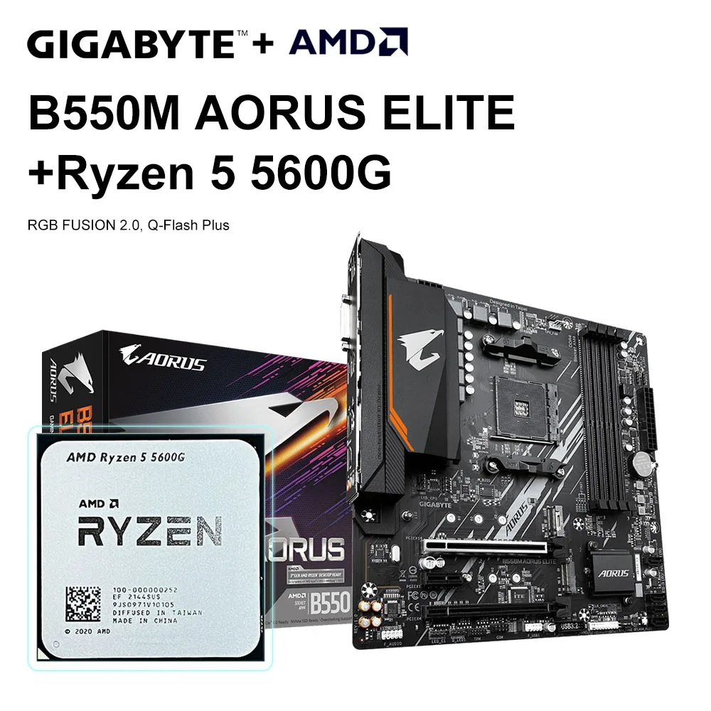 

Материнская плата B550M GIGABYTE AORUS ELITE + процессор AMD Ryzen 5 5600G R5 5600G комплект материнской платы процессор разъем AM4 DDR4 128 ГБ для настольного компьютера