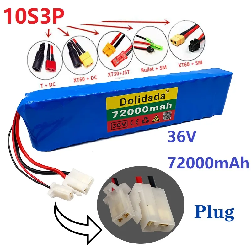 

10S3P 36V 72Ah 18650 Rechargeable Lithium Battery Charger Customized Plug Smart BMS Golf Cart, Wheelchair