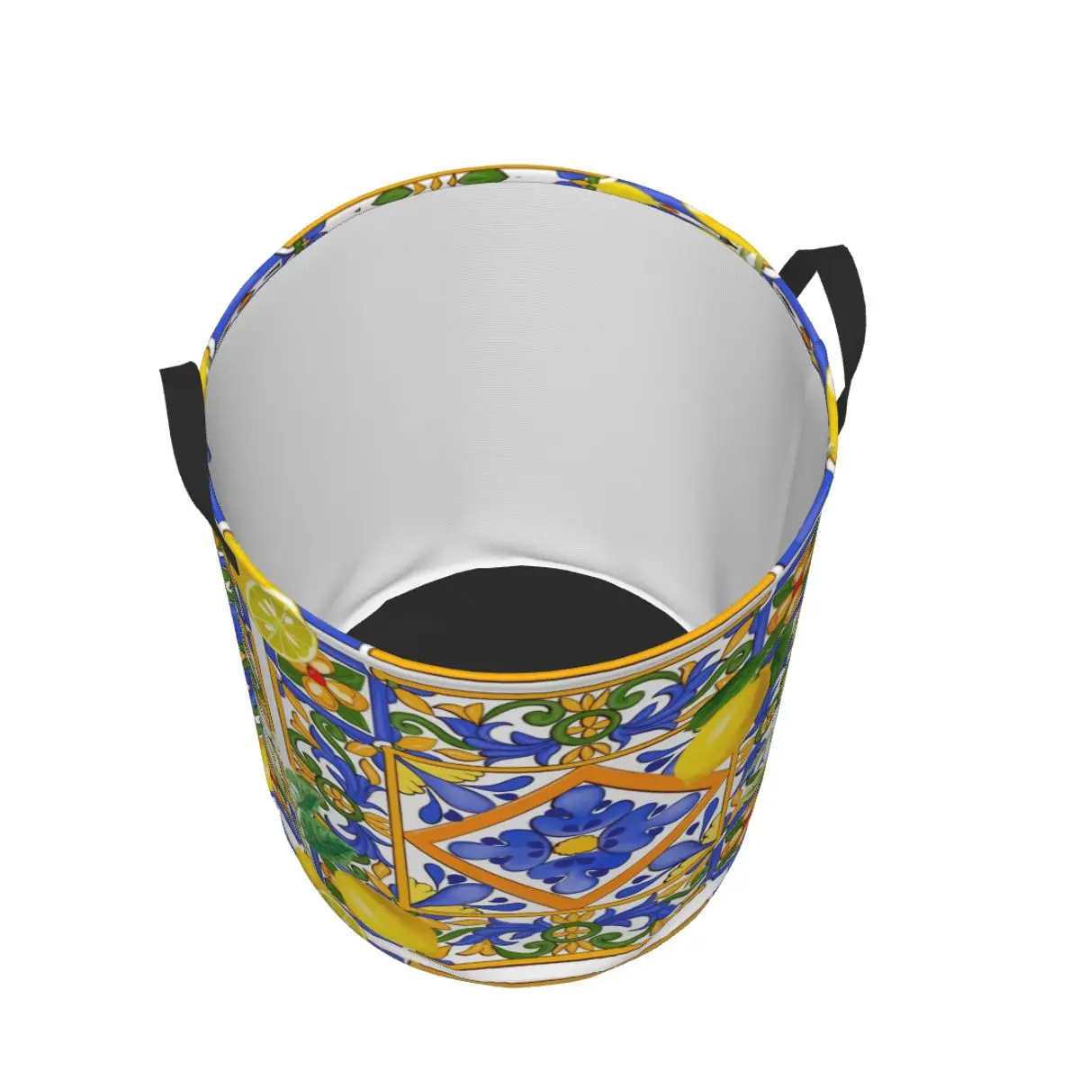 Средиземноморская летняя корзина для белья с изображением лимонов большая