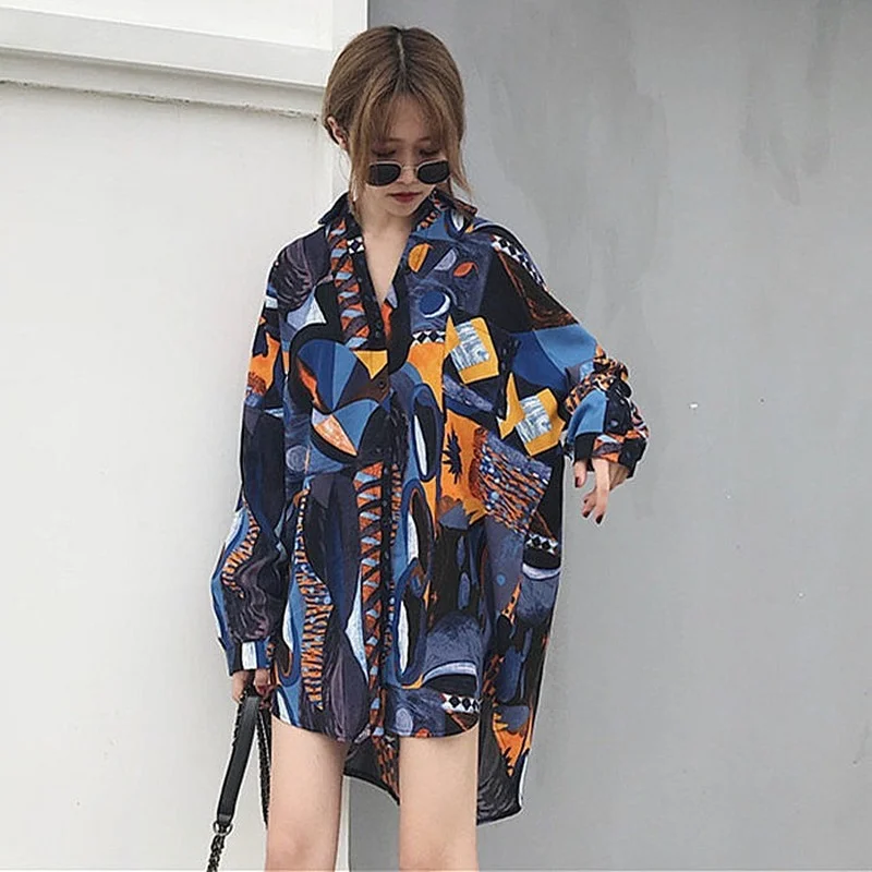 

XEJ Chiffon Blouse for Women Mid-length Shirt Autumn Summer 2021 Women Fashion Long Tunic for Women Long Sleeve Vintage Clothes