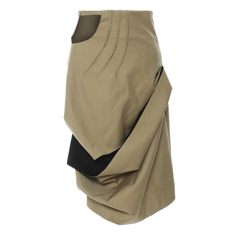 

SuperAen High Street Spliced Contrast Color Irregular Color Block Skirt 2022 Autumn New Arrival Skirt