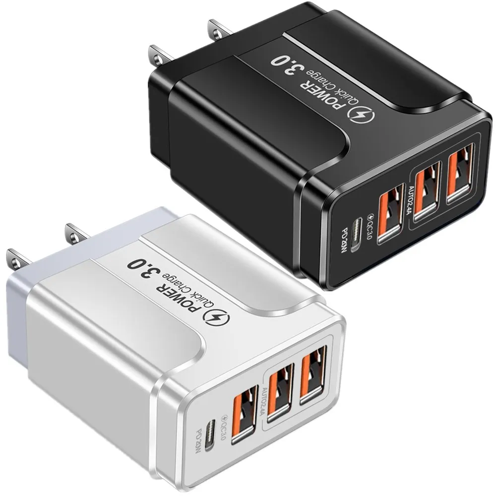 

100pcs Fast Quick Charging 20W PD Type c 4 Ports Eu US AC Home Wall Charger Portable Power Adapter For Iphone Samsung Xiaomi LG