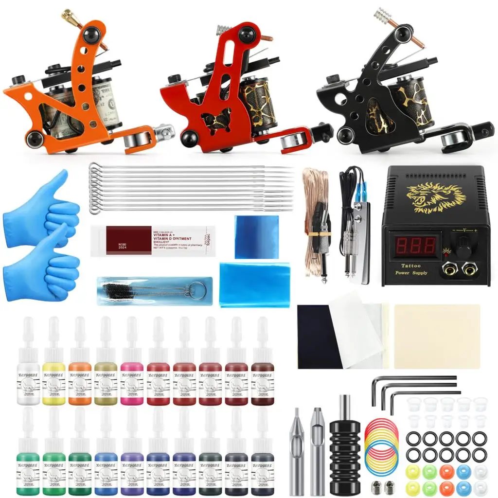 

Complete Tattoo Kit Tattoo Machines Gun Set Power Supply Grips Body Art Needles Set Tattoo Permanent Makeup Tattoo Set Tools