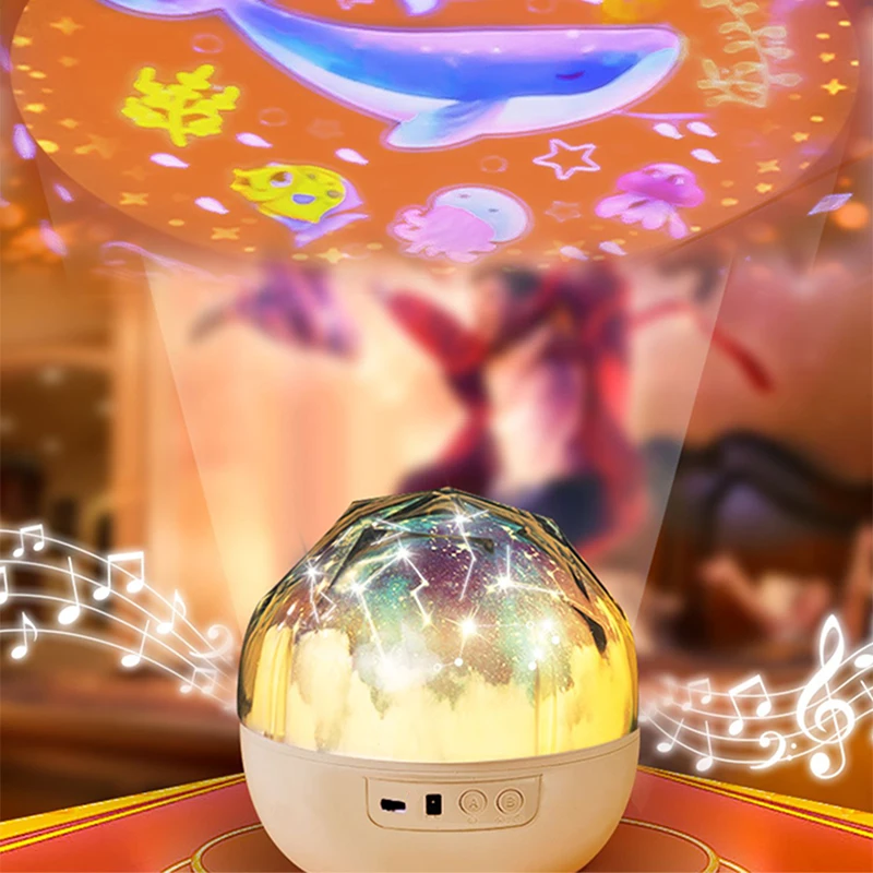 Starry Sky Projector Dream Moon Universe Ocean Music Box Bedroom Romantic Rotating Night Light Children's Birthday Gift