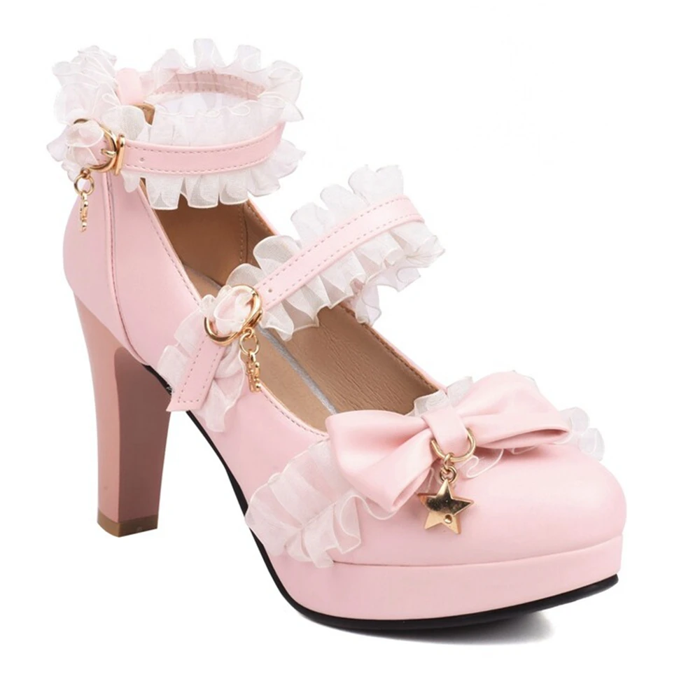 Туфли-лодочки женские розовые на высоком каблуке с бантиком