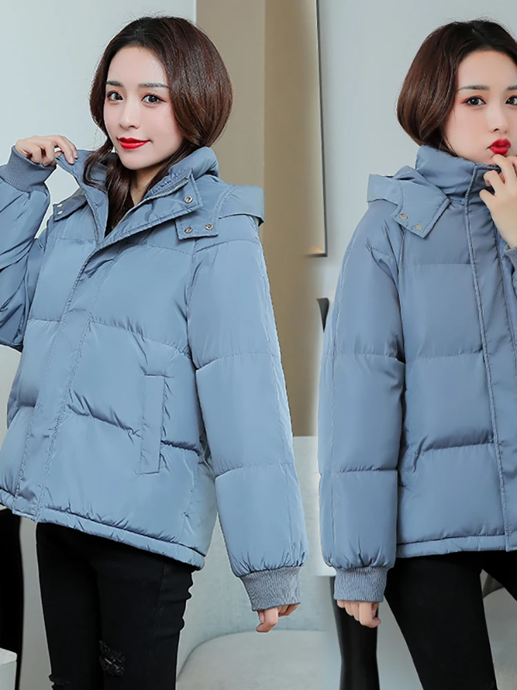 AOSSVIAO Korean Style Winter Women Down Jacket Oversize Loose Hooded Female Puffer Jackets Short Padded Solid Womens Down Coat