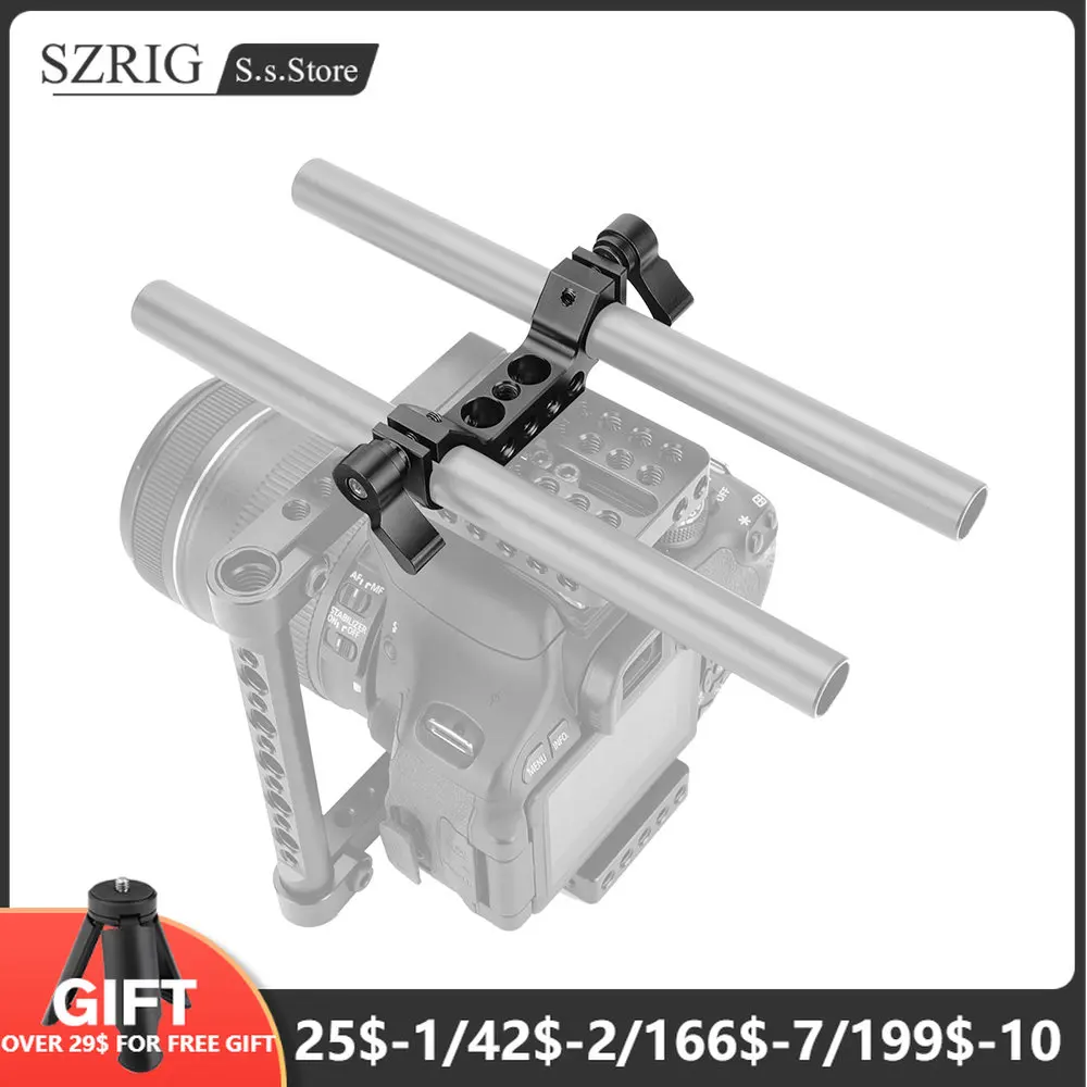 

SZRNG двойной стержень зажим 15 мм рельсовый стержень зажим 1/4 "-20 резьба черная ручка для DLSR-камеры Rig Cage Base Plate Photo Studio