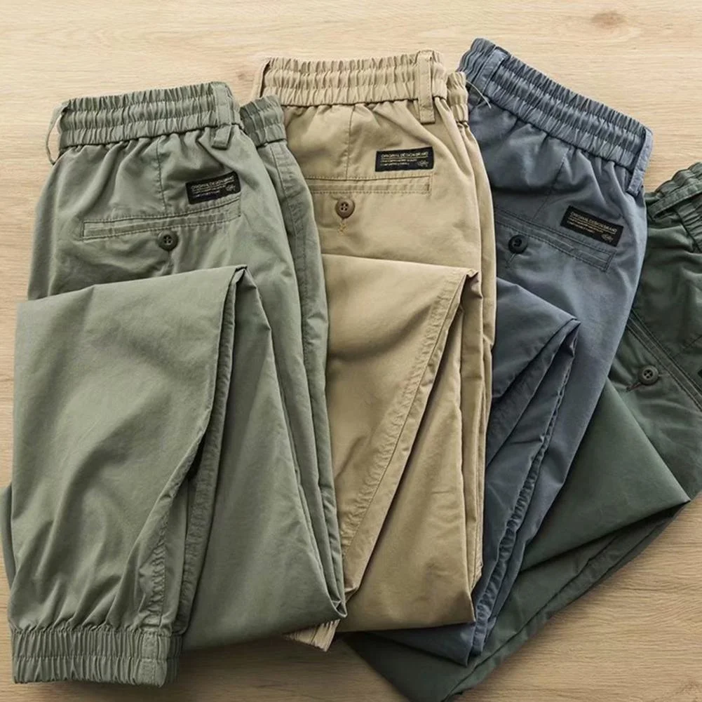 

Cargo Pants Trousers for Men 2023 Casual Multi Pockets Stretchy Cuffs Thin Dstring Elastic Waist Men Fitness Pants